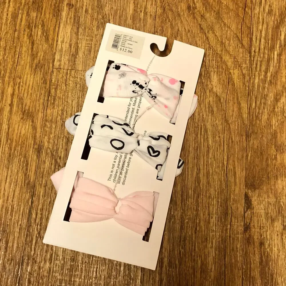Starting Out Accessories Set of 3 Pink White Black Hair Tie Headwrap Bow